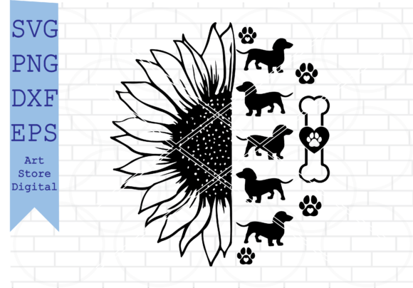 Sunflower Dachshund SVG + Dog Bone