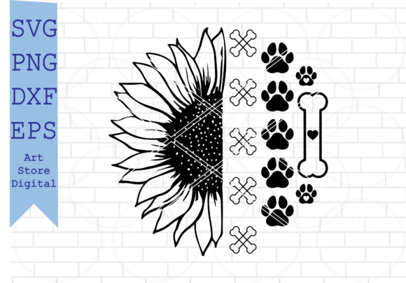 Sunflower Dog Paw SVG & Dog Bone SVG